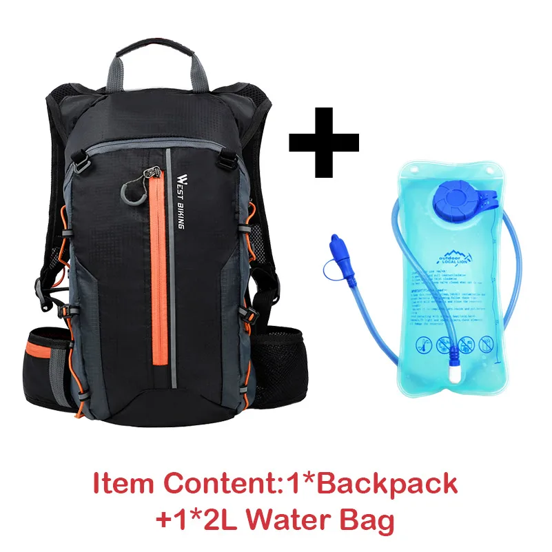 Orange and water bag WEST BIKING, ультралегкие велосипедные сумки, открытый спортивный рюкзак, дышащий, для мужчин и женщин, велосипедная сумка, гидратация, сумка для воды, велосипедный рюкзак - Цвет: Orange and water bag