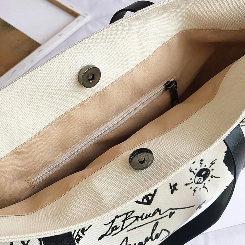 

ASDS-Fashion Canvas Women's Graffiti Shoulder Messenger Bag Large Capacity Student Bag Casual Handbag Shopping Bag