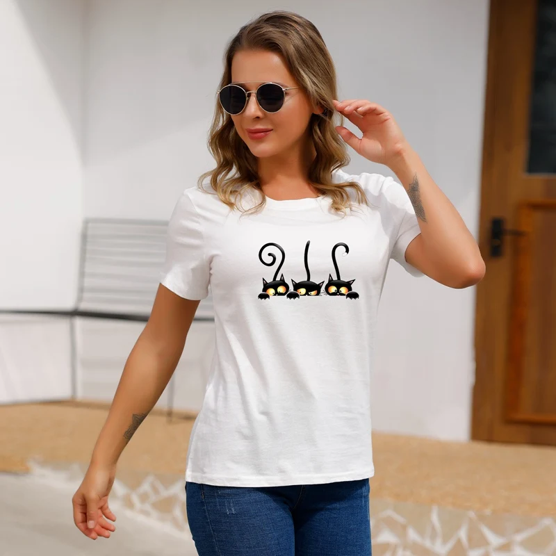 

Women Fashion Three Naughty Cats Print Tops Female Graphic T Shirt 2021 Trendy Streetwear Camisas Tee Shirt camiseta de mujer