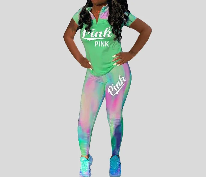 Весна 2020 розовый спортивный костюм с буквенным принтом женская повседневная