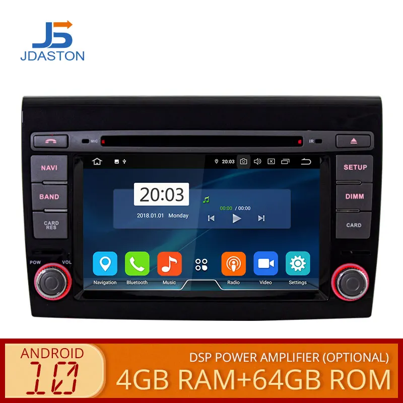 

Автомобильный DVD-плеер JDASTON Android 10 для Fiat Bravo 2007-2013, мультимедийная стерео-система с GPS-навигацией, 2 Din, автомобильное радио, 4 Гб + 64 ГБ, Carplay DSP