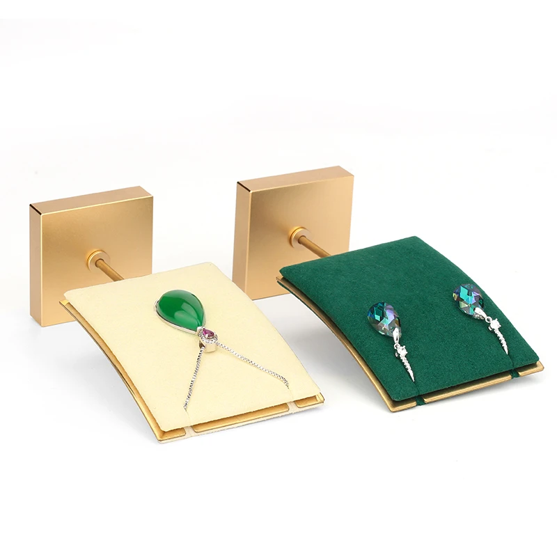 Recommend Retro Green Metal Plate Microfiber Leather Customized Creative Jewelry Pendant Necklace Display Stand Detachable Base