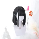 Синтетический короткий прямой парик Боб с челкой, имитация кожи головы, термостойкие черные, зеленые косплей аниме Лолита Парики для женщин