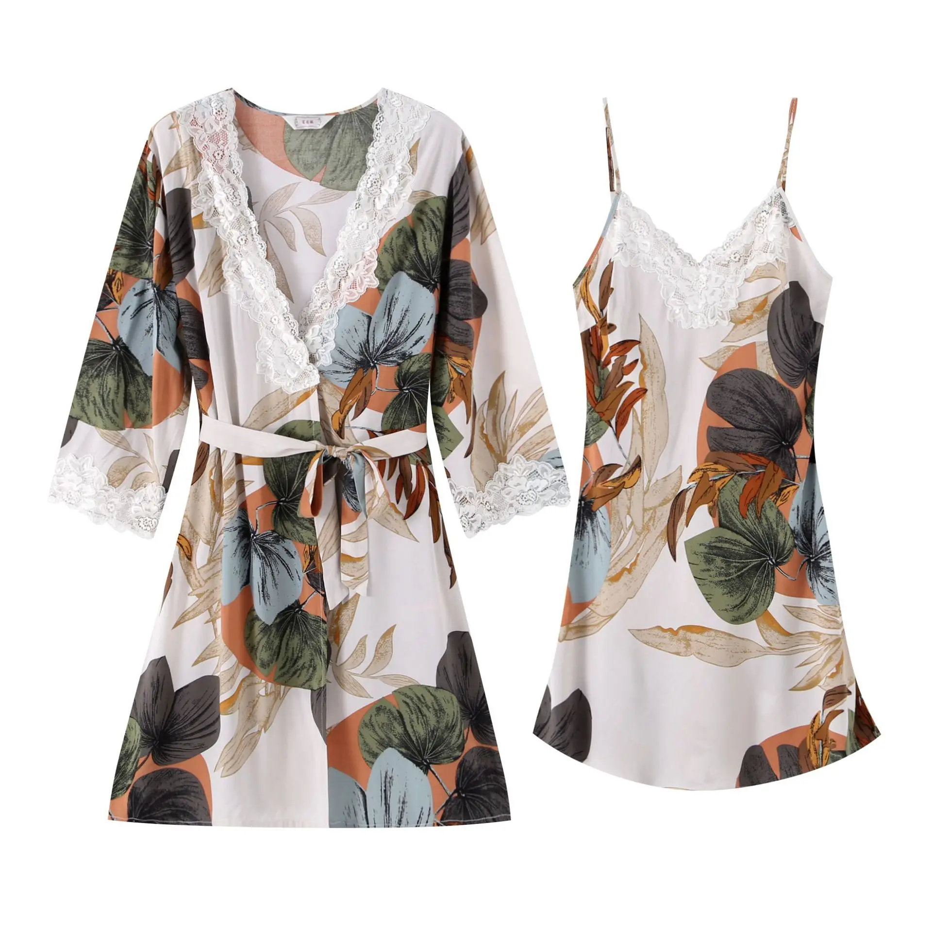 

Luxury Robes Sets Woman Sleep Wear Ice Silk Ladies Sexy Printing Loose Pluss Size Bathrobe Home Leisure Hanging Skirt Nightgown