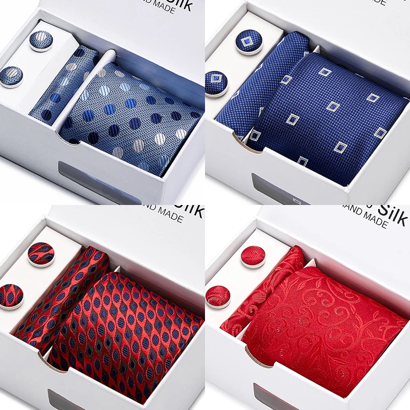 

Top grade Vangise Brand Holiday Gift Silk Necktie Set Tie Box Gray Wedding Accessories Man Dot lover's day