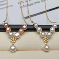 natural mix color freshwater pearl necklaces paving cz beads classic v alphabet pendant for woman jewelryt