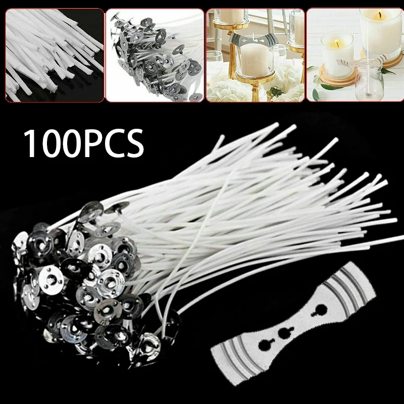 

DIY 100pcs Pre Waxed Wicks For Home Candle Making Cotton With Sustainers 15cm