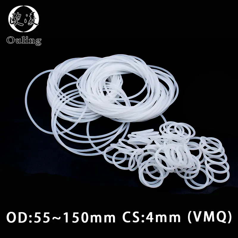 

White Silicon Rings VMQ O ring CS 4mm OD55/60/65/70/72/75/80/85/90/95/100/105/110/120/140/150*4mm Rubber O-ring Seal Gasket