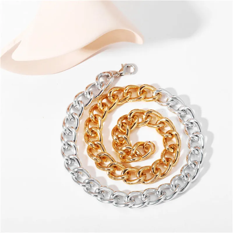 

Retro Fashion Creative Geometric Punk Style Hip Hop Cool Two-Color Stitching Thick Chain Simple Necklace Ladies Jewelry Gifts
