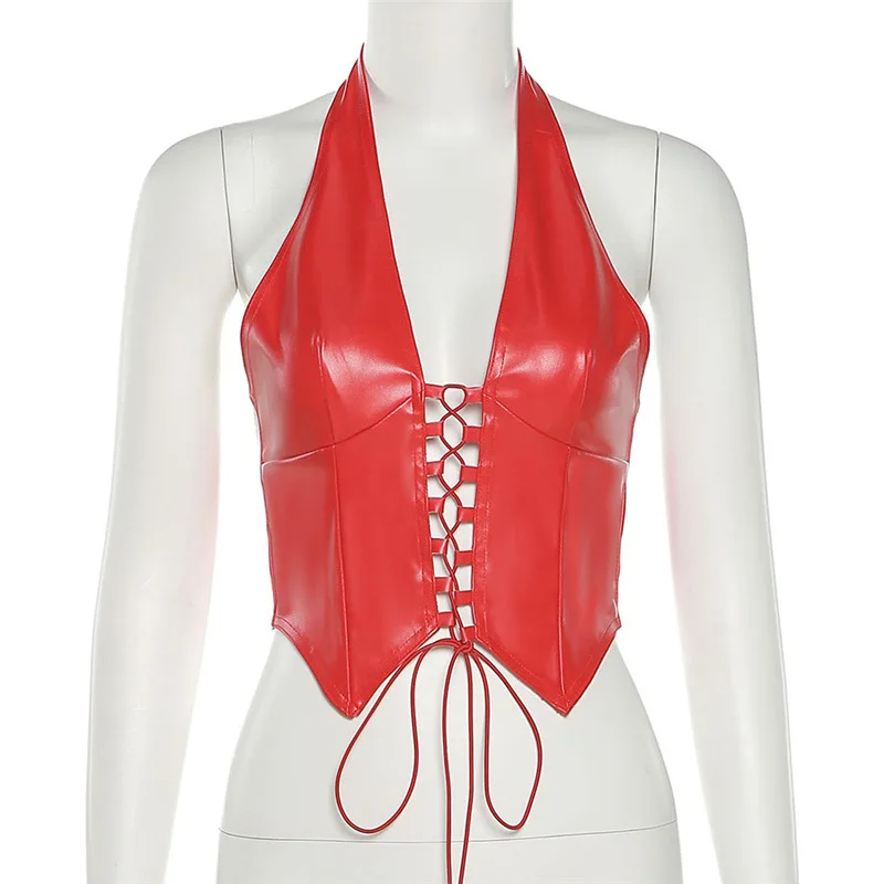 

2021 Summer Fashion Women's New Product Halter Neck V-neck Straps Navel Slim Body Halter with Short Short Vest Women