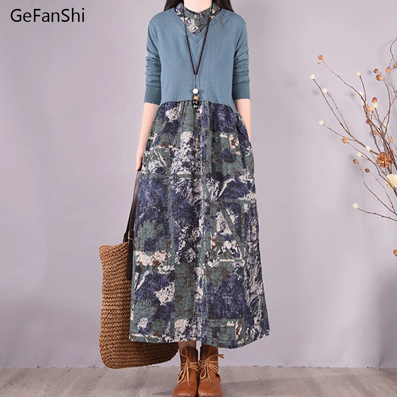 

Новое поступление, осенне-зимние женские платья, повседневное свободное хлопковое льняное платье с длинным рукавом, модное элегантное плат...