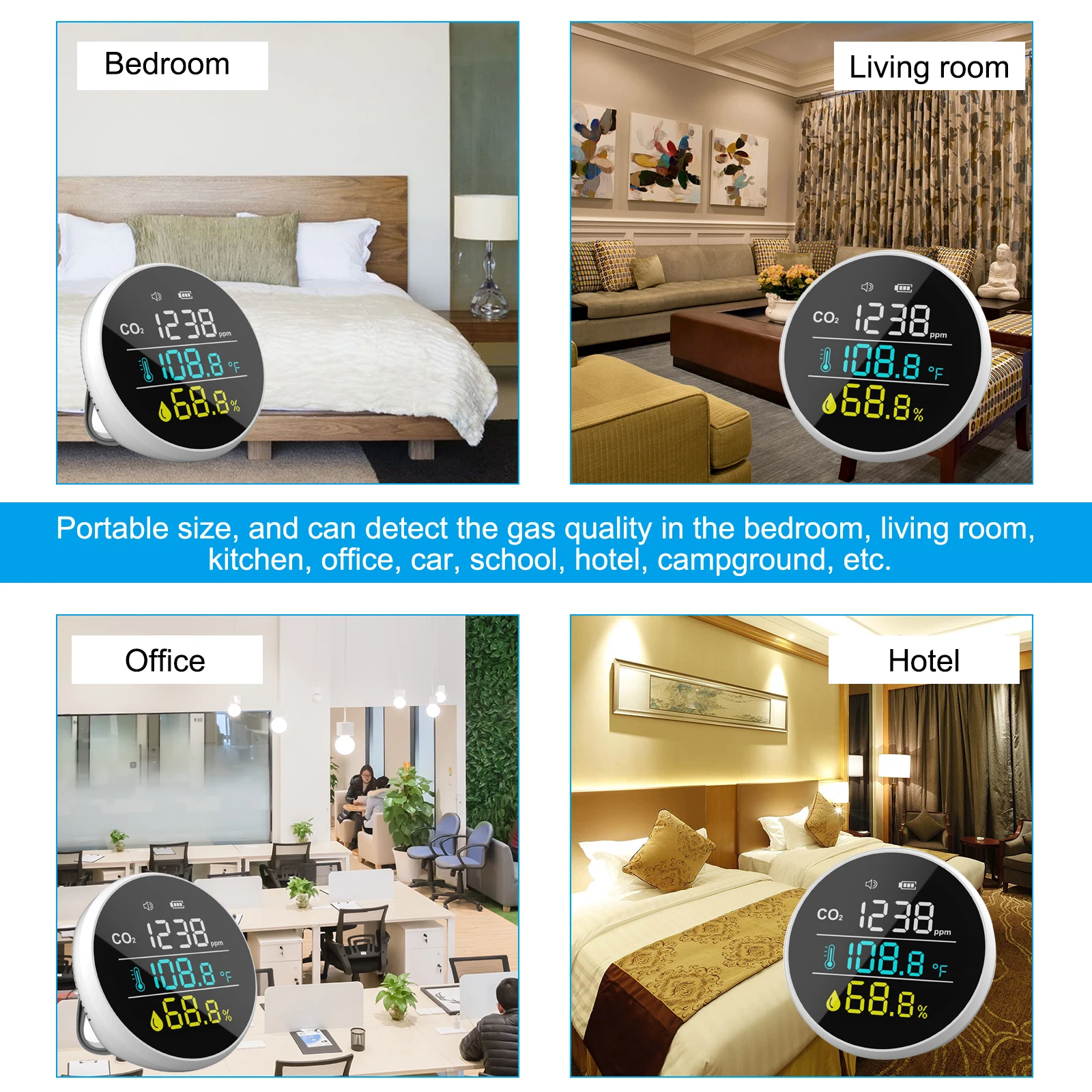 

Indoor Home CO2 Meter Carbon Dioxide Detector Temperature Humidity Sensor Tester Air Quality Monitor Real Time Reading Alarm