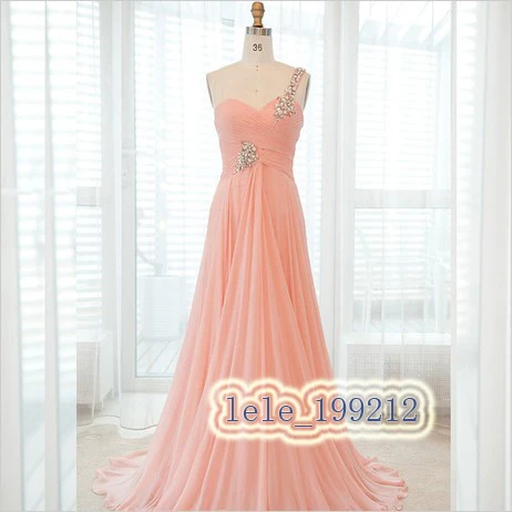 

Real-picture free shipping 2015 hot seller New design sweetheart Long One Shoulder custom size/color chiffon Bridesmaid Dresses