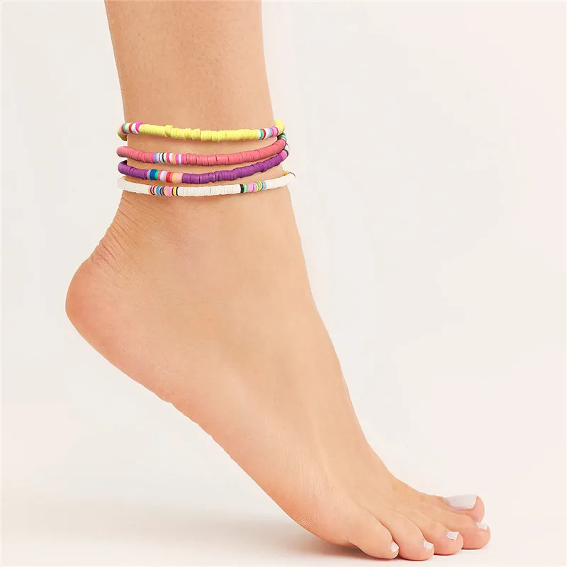Полимерные глиняные бусы браслет на лодыжке цепочка для ног цветные бохо женские