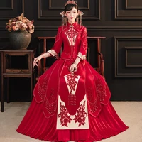chinese style wedding dress handmade beads marrige set exquisite embroidery cheongsam oriental bride costume marriage gift
