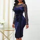 Сексуальное женское прозрачное кружевное лоскутное платье с длинным рукавом и рюшами для вечеринок, женская одежда, женское платье