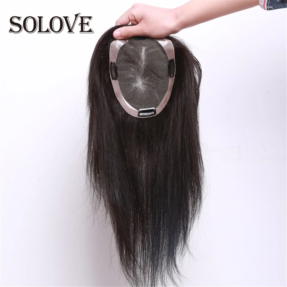 15x16,16x18 Human Hair Topper Wig For Women 8”-14”Straight mono+pu Base With Clips In Hair Toupee Remy Hairpiece