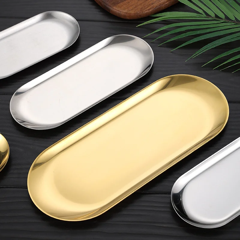 

Nordic Style Gold Stainless Steel Dessert Dining Plate Nut Cake Fruit Plate Towel Tray Snack Western Steak Plate Kitchen Tools