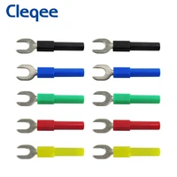 cleqee p4003 10pcs 6mm width spade plug uy type insert harpoon to 4mm banana plug connector 5 colors