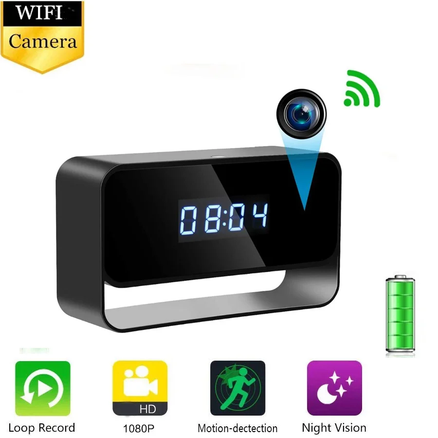 

1080P Clock Wifi Mini Camera Video Recorder Alarm Home Security Cam Night Vision Sensor Monitor Detect Camcorder Micro Camera