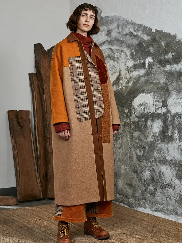 

Женское длинное шерстяное пальто, повседневное свободное плотное пальто из 100% шерсти верблюжьей расцветки, Осень-зима