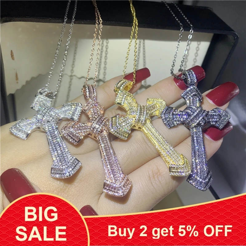 Роскошная подвеска с большим крестом AAAAA 4 стиля вечерние подвески из серебра 925