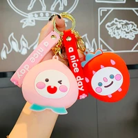 cute silicone fruit coin purse keychain new creative cartoon strawberry keyring for women charm bag pendant keyfob kids gift