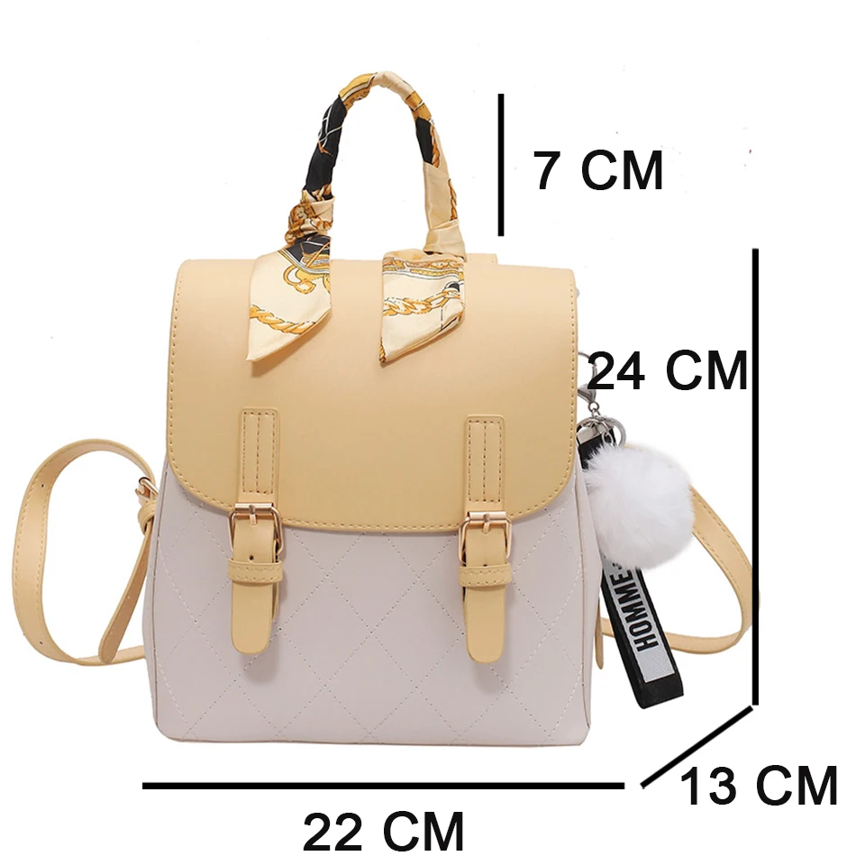 High Quality Leather Backpack for Female Women Fashion Bagpack Handbag Stitching Color Travel Shoulder Bag for Teenager Girls