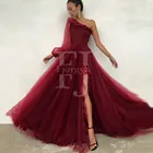 Женское вечернее платье на одно плечо, длинное фатиновое платье А-силуэта с разрезом сбоку, на заказ, платье для выпускного вечера, 2020