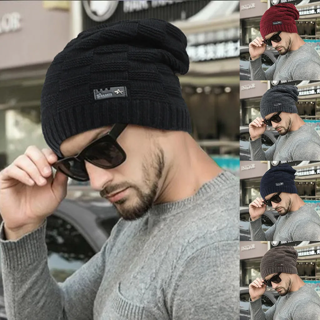 Knitted Text label balck Hip-Hop Men Beanie Winter Trendy Warm Oversized Chunky Baggy Stretchy Slouchy Skully hat touca #Y |