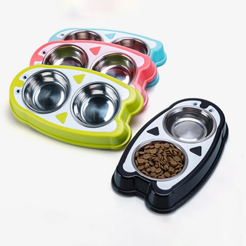 

Stainless steel double pet bowls for dogs puppies cats water feeders pets dog food supplies dry food bowls bowls