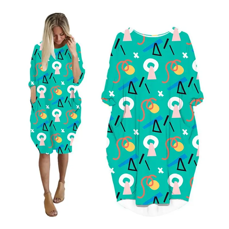 

Midi Dress Shirt Woman 3d Print Harajuku Long Sleeve Casual Women Batwing Pocket Dresses Plus Size Hip Hop Clothes Punk Clothing