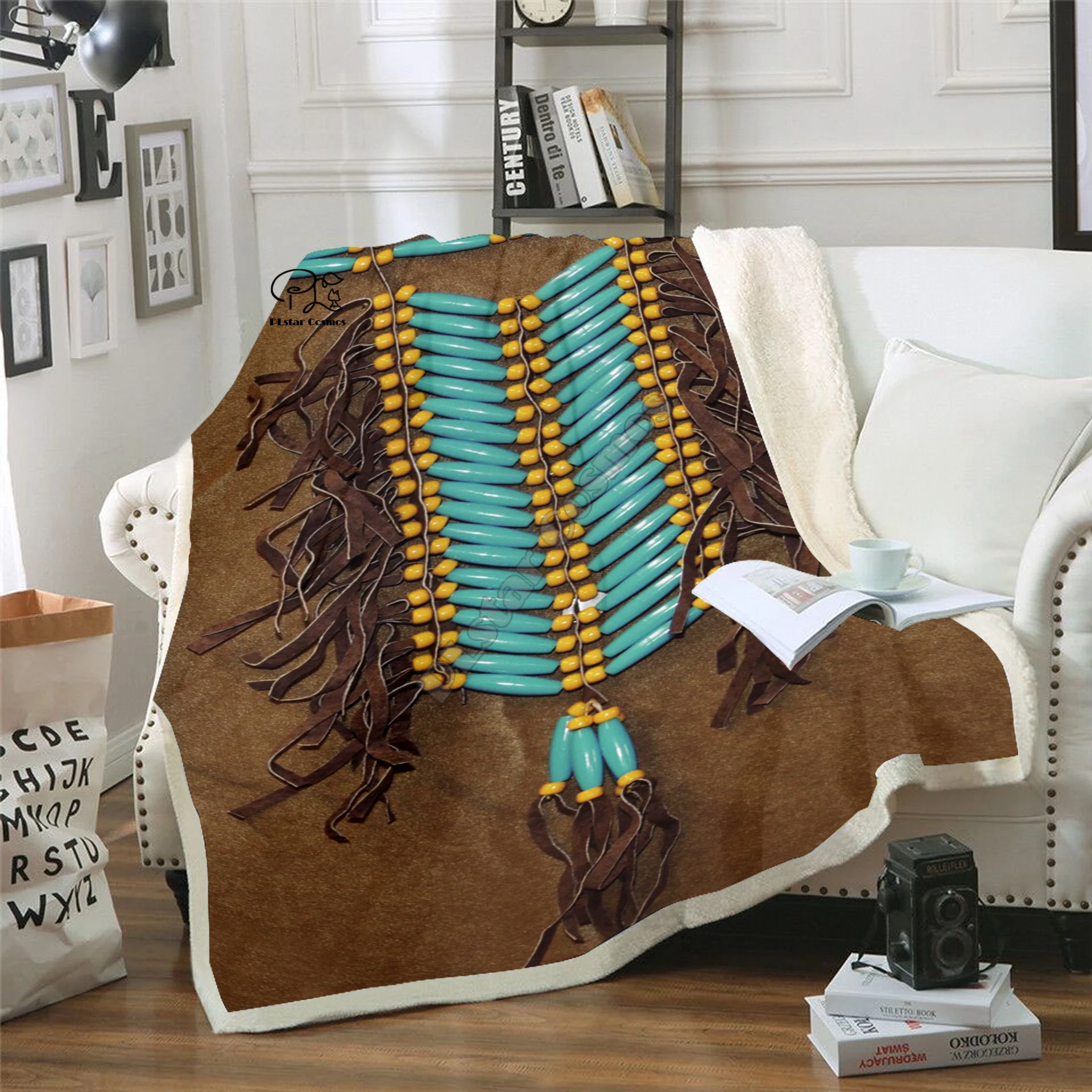 

PLstar Black Native Indian Lakota Skull buffalo soldier Blanket 3D print Sherpa Blanket on Bed Home Textiles Dreamlike style-1