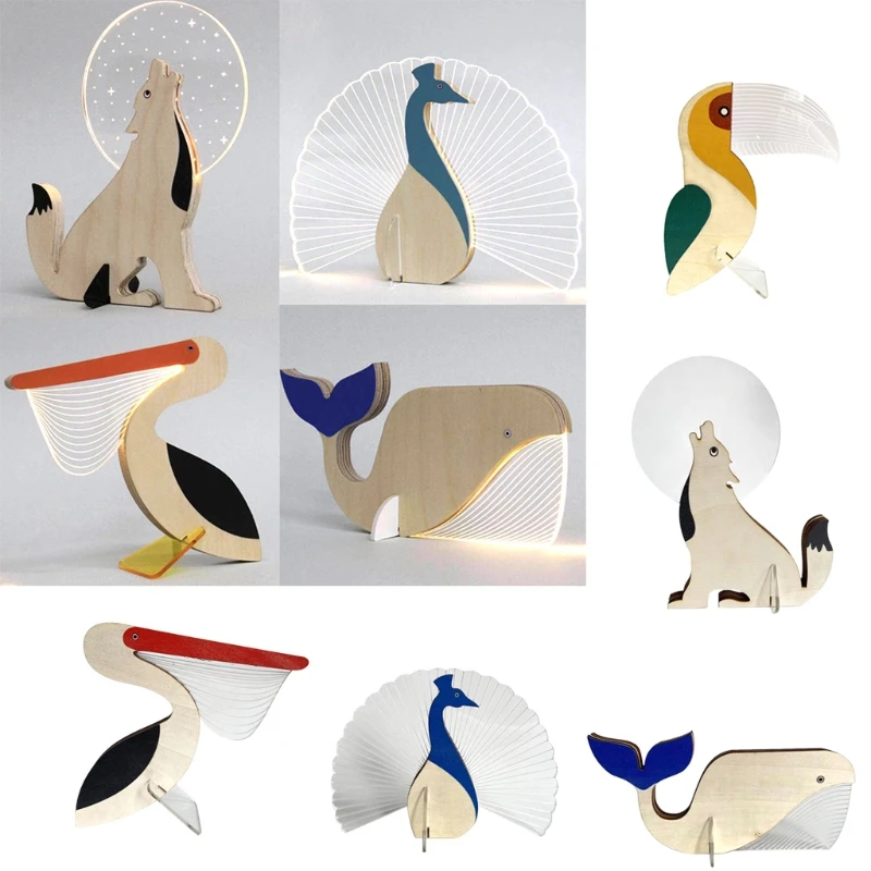 

896B Cute Wooden Animal Lamps Modern Design Acrylic Wooden Table LED Touch Dimmable Animal Light Table Lights for Living Room