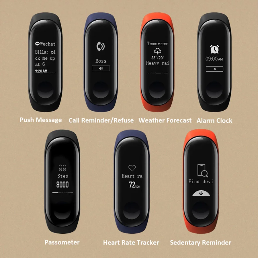 Фитнес трекер Xiaomi MiBand 3 Mi band пульсометр OLED дисплей 0 78 дюйма Bluetooth 4 2 для Android и