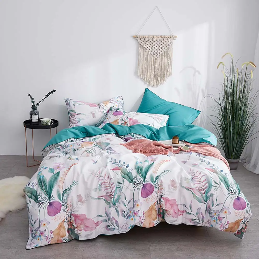 

Nordic Pastoral Floral Leaves Duvet Cover Set Luxury Egyptian Cotton Bed Linens Queen Size Fitted Sheet Set Bedding