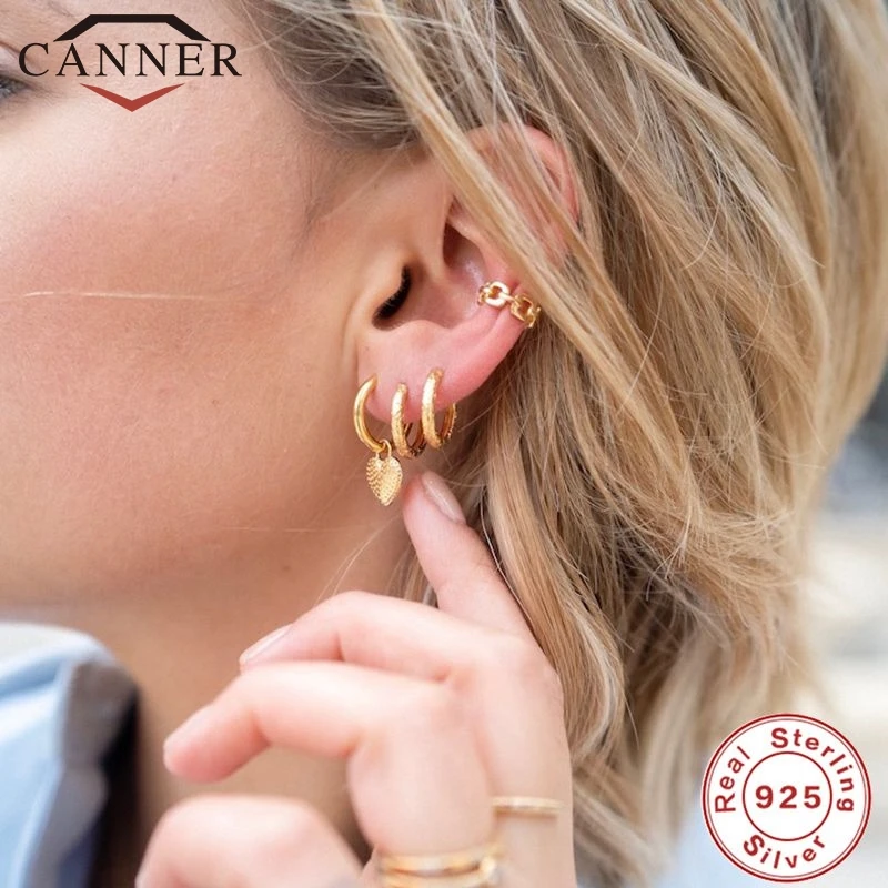 

CANNER 2020 Vintage Hoop Earring 925 Sterling Silver Circle Round Huggie Earrings For Women Fashion Earings Brincos pendientes