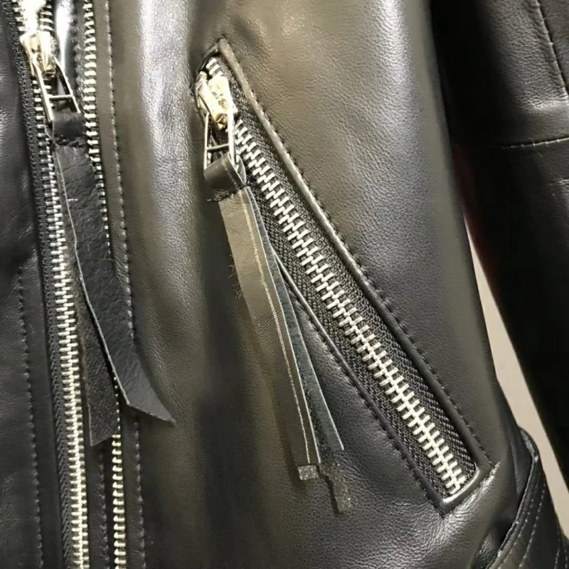 

New Fashion Women Sheepskin Genuine Leather Jacket Biker Outwear Coats Female Punk Short Winter Warm Real Fox Fur Collar Jacket