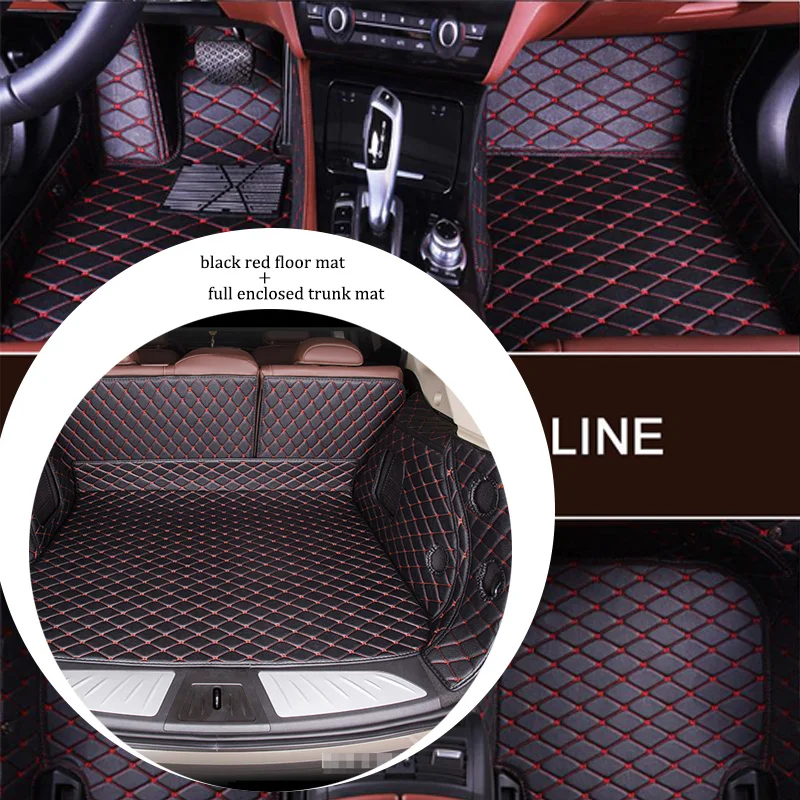 Прочный кожаный автомобильный коврик для Nissan Armada Altima Juke Fuga Frontier Leaf Bluebird Rogue Versa GTR Sunny 350Z 307Z X-Trail - Название цвета: black red full