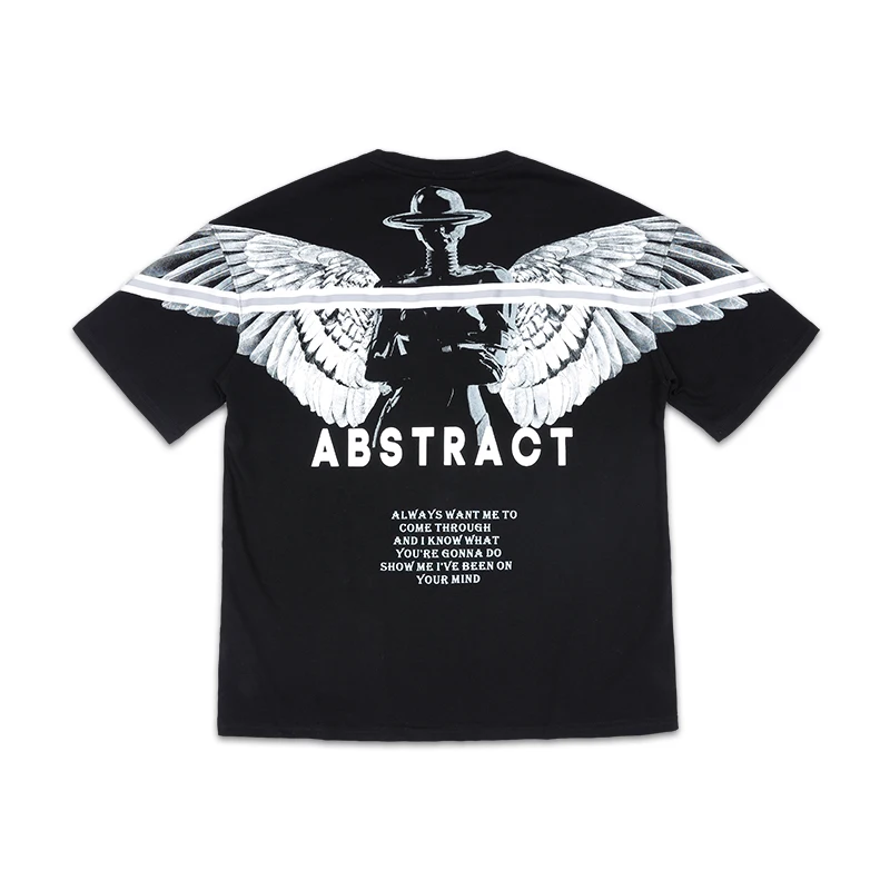

2020 summer street style hip hop wing print short sleeve t-shirt men's loose fashion brand five sleeve