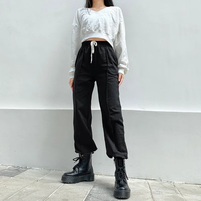 

Woman Casual Pants Loose Streetwear Black Grey White Korean Style Sweatpants Basic Solid Color Slim Lady Trousers Straight Pants