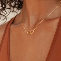 2022 new fashion women ol style geometric double ring chain necklace women temperament party stainless steel necklace jewerly