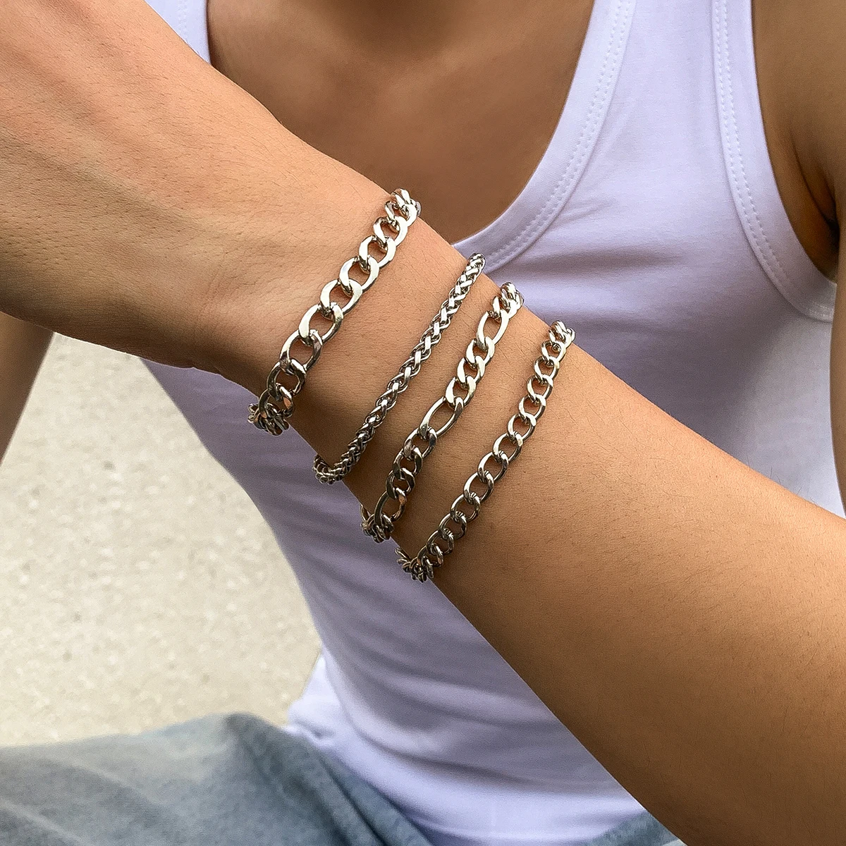 

Ingemark Fashion Statement Stainless Steel Bracelet Set for Men Vintage Silver Color Water Proof Bangles Hand Couple Jewelry New