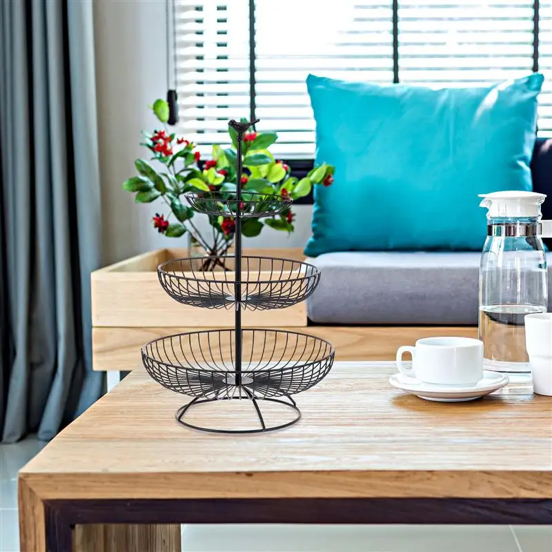 

Three Layer Iron Fruit Storage Basket Snack Candy Storage Container Kitchen Fruit Candy Storage Basket (Black)