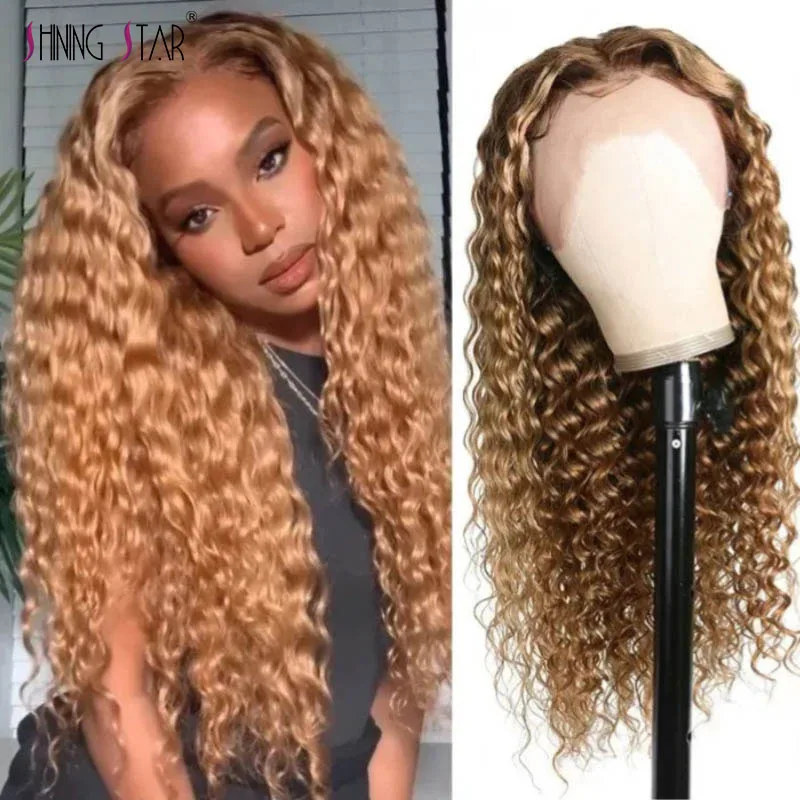 Ginger Wigs Colored Burgundy Lace Front Wig Peruvian Deep Wave Human Hair Wigs Transparent Lace Curly Blonde Lace Front Wig