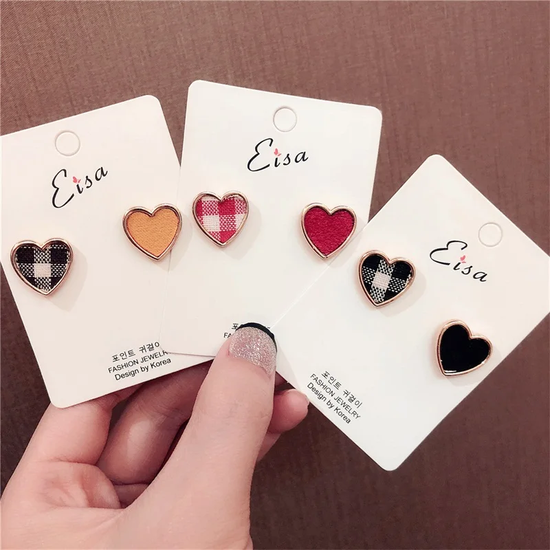 Корейская мода металлическая в форме сердца любовь клетчатая ткань плюшевая