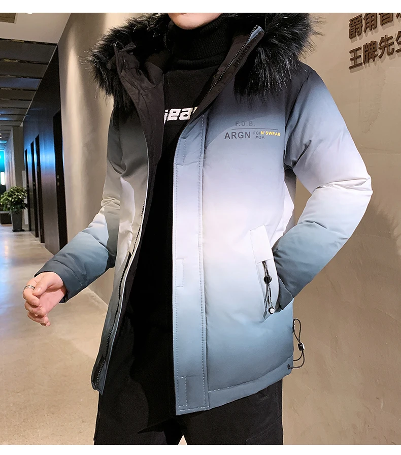 Мужская куртка с капюшоном в стиле хип-хоп, зима, уличная одежда, градиентный цвет, стеганая парка, Harajuku, плащ, ветровка, верхняя одежда
