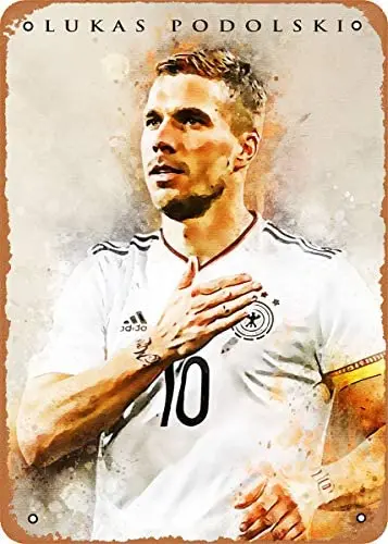 Винтажный металлический знак спортивный водный цвет Lukas Podolski 8 &quotX12&quot Оловянная