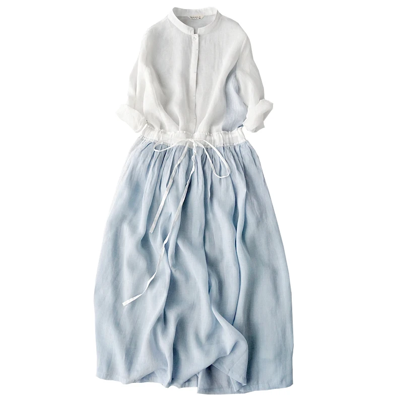 

Shuchan Thin See Through Woman Shirts STAND Collar Three Quarter Sleeve Spliced Patchwork Korean Fashion Summer