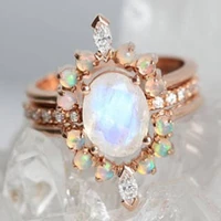 fashion exquisite rose gold color round faux white opal colored zircon ring beautiful bridal engagement wedding jewelry